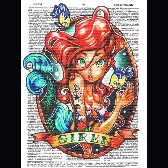 Ariel Little Mermaid Disney Princess Pinup Dictionary Art Print - Picture 1 of 5
